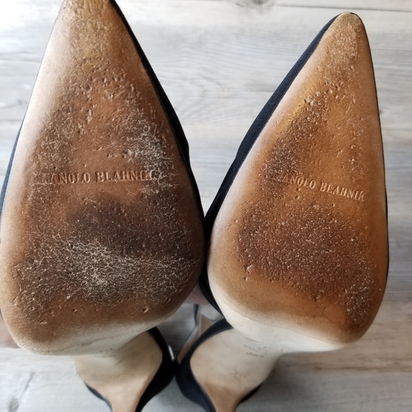 Vintage Manolo Blahnik Linen Ankle Strap Pointed Toe Pump Heel - Picture 13 of 13